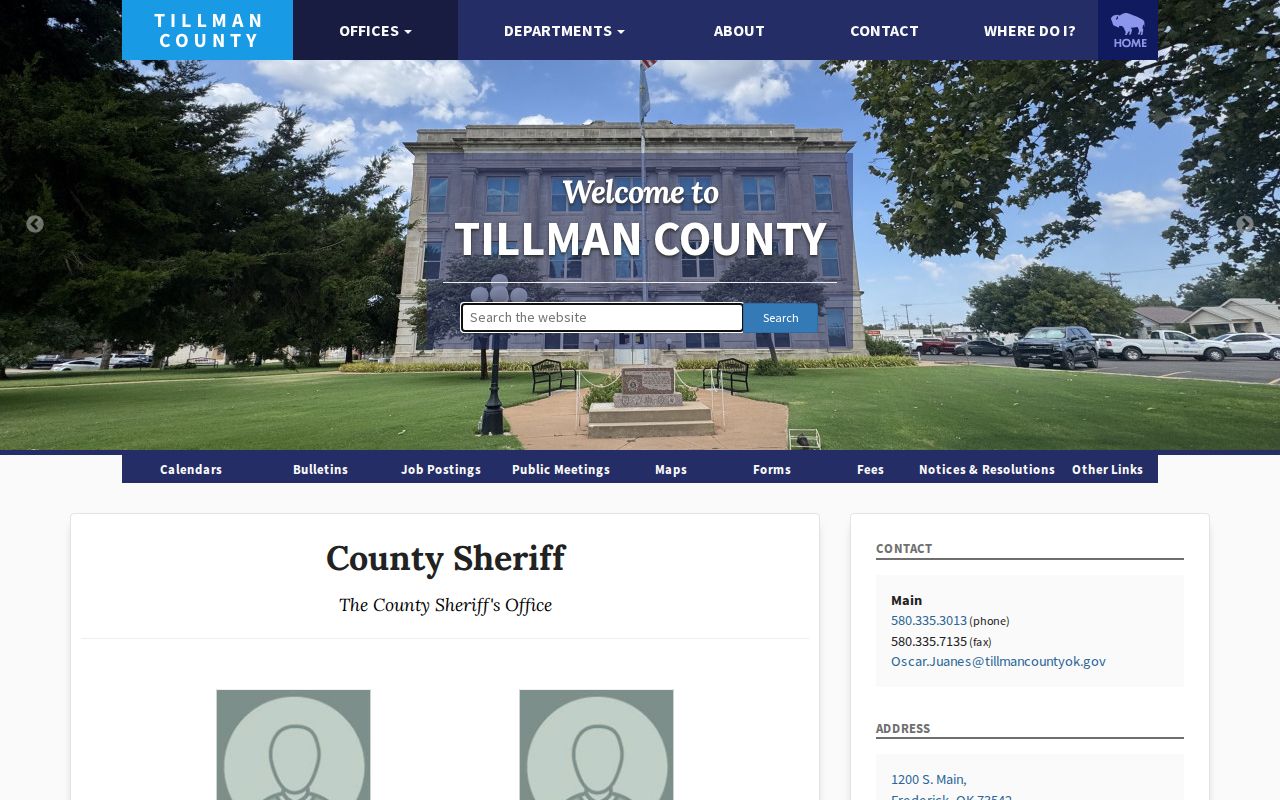 Tillman County Sheriff contacts and release-status links for a 72-hour inquiry