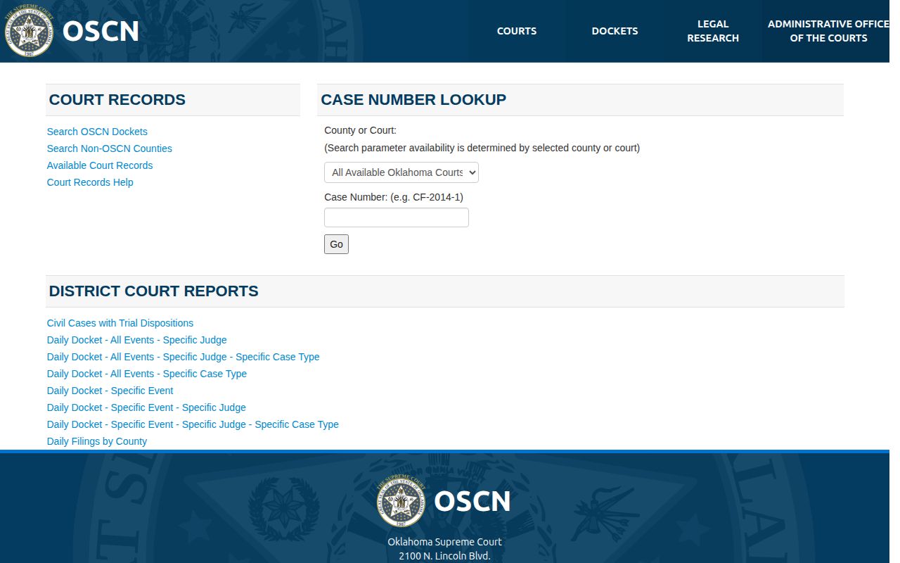 Tillman County release record search controls in the Oklahoma court docket system