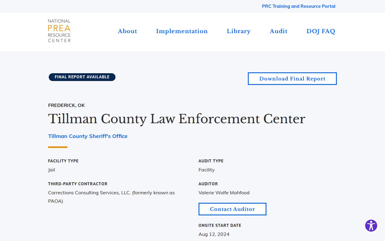 PREA directory identifying Tillman LEC release-record operator